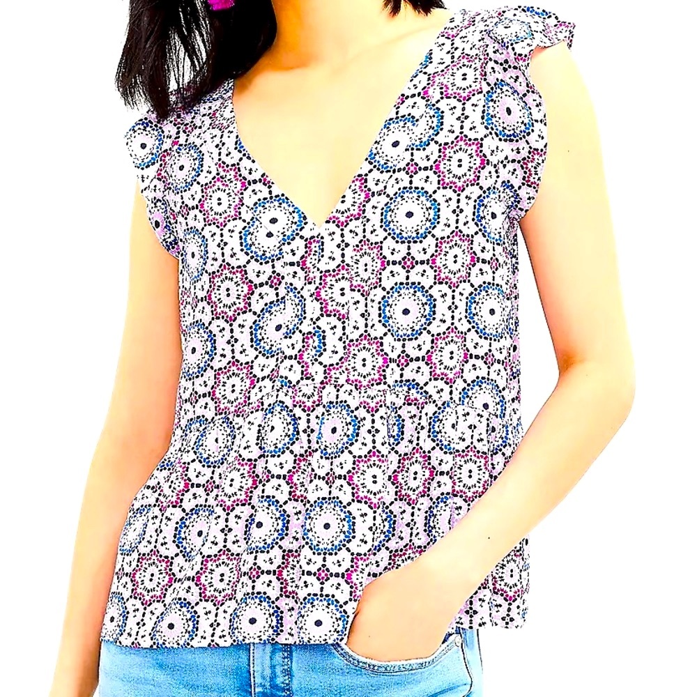 LOFT breezy peplum mosaic top, like new, XSP